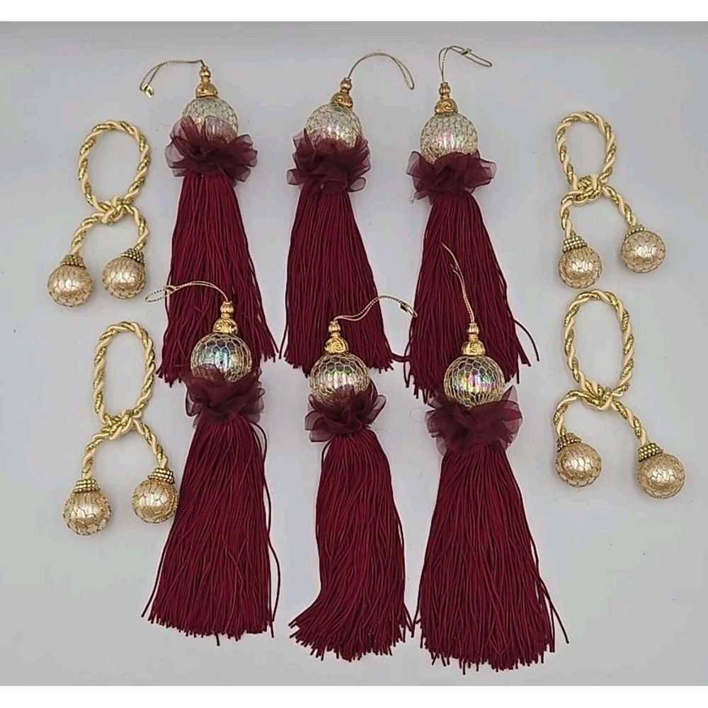 Vintage Christmas Globe Tassel Handmade Ornament & Decorative Tie Back Rope 10pc